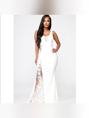NWT White Lace-Inset V-Neck Bridal Wedding Dress 1X